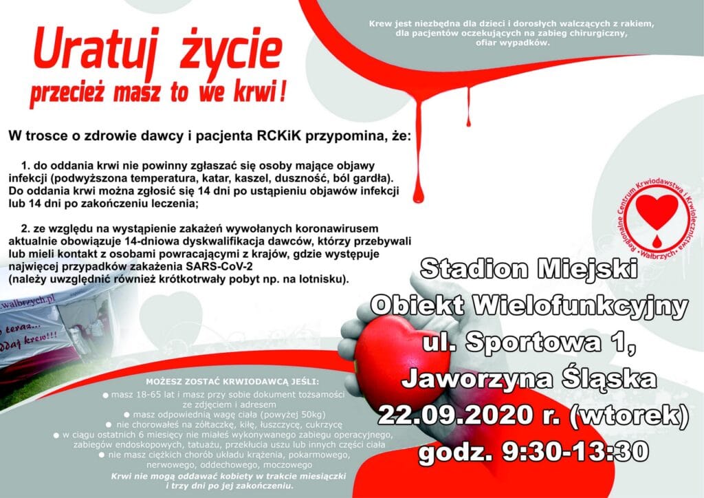 Zbiórka krwi Jaworzyna Śląska