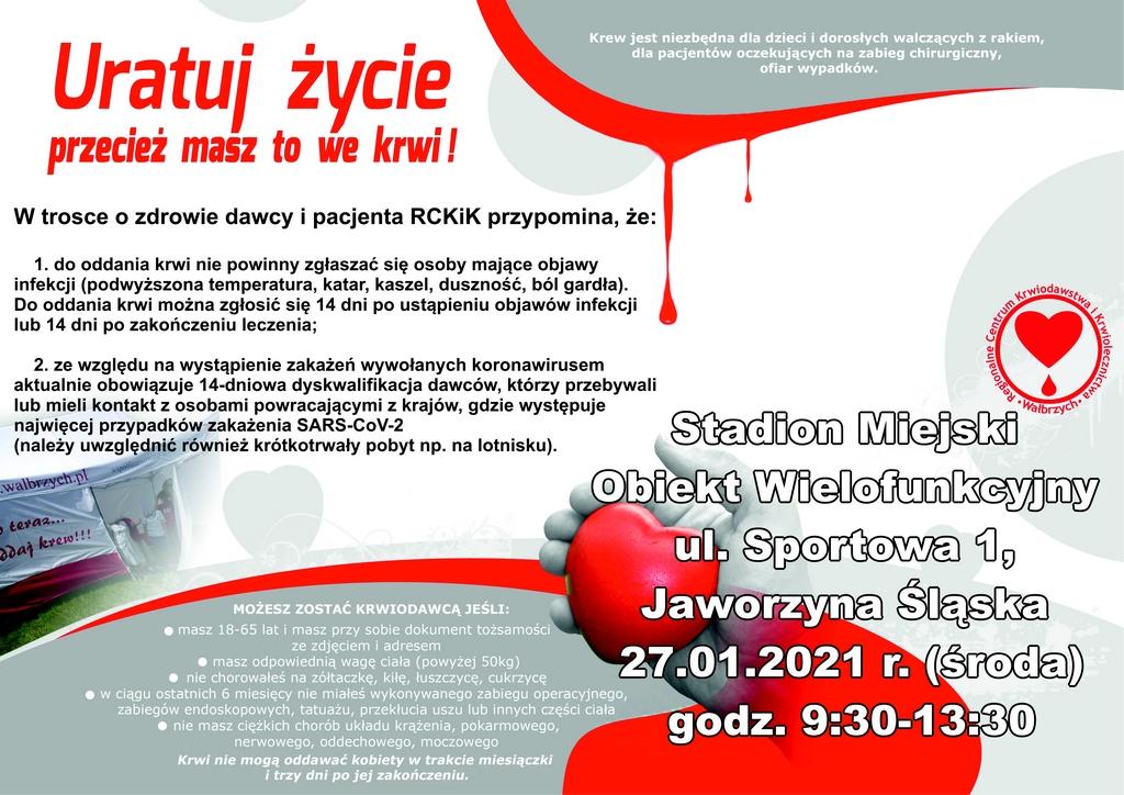 Zbiórka krwi Jaworzyna Śląska 2021